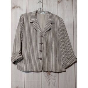 ladies Medium Striped Career Blazer Jacket,‎ Lightweight Three Quarter Sleeve
